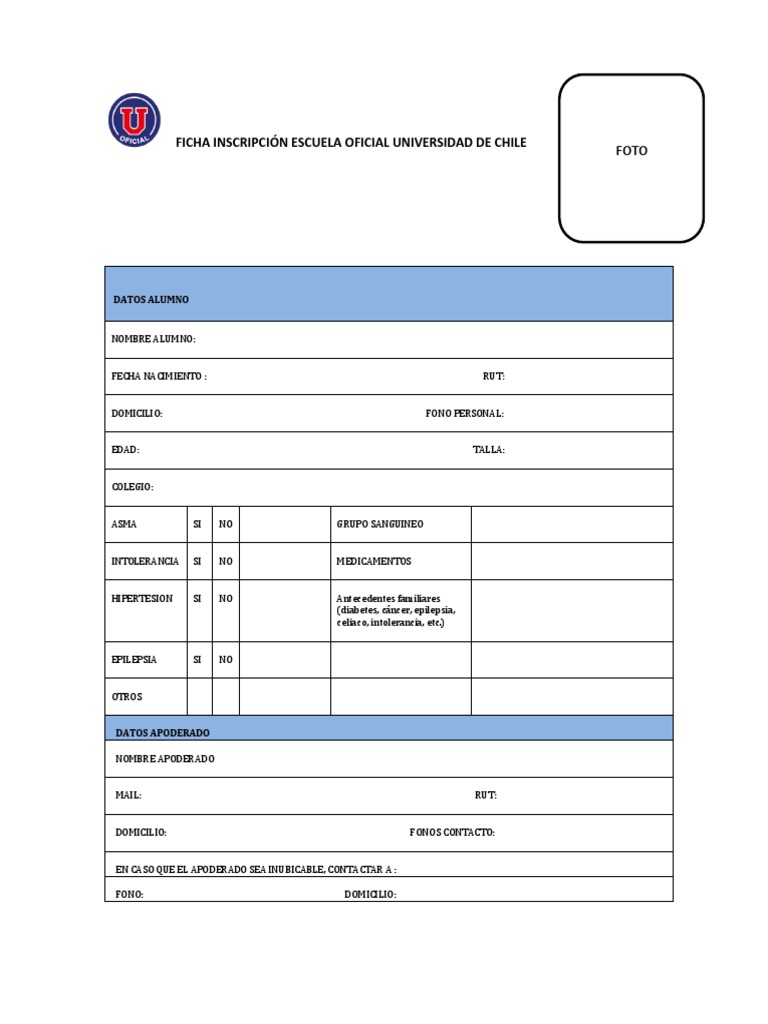 Ficha Inscripción Universidad Chile | PDF