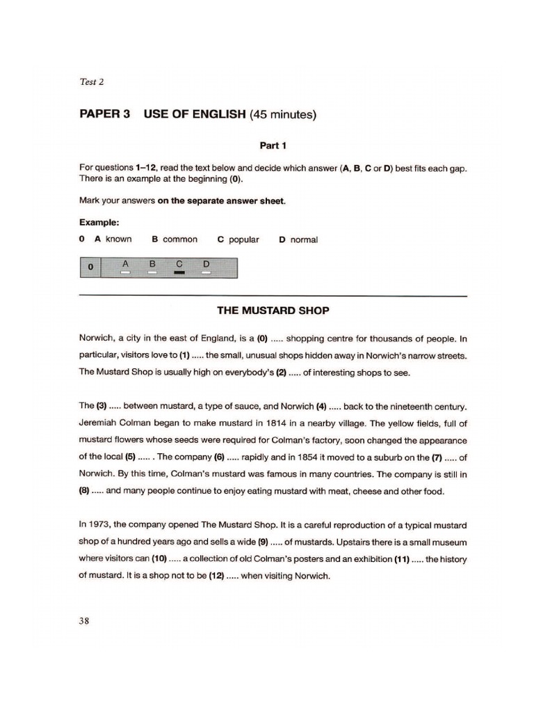 Cambridge First Certificate in English 1 Test 2 Use of English | PDF
