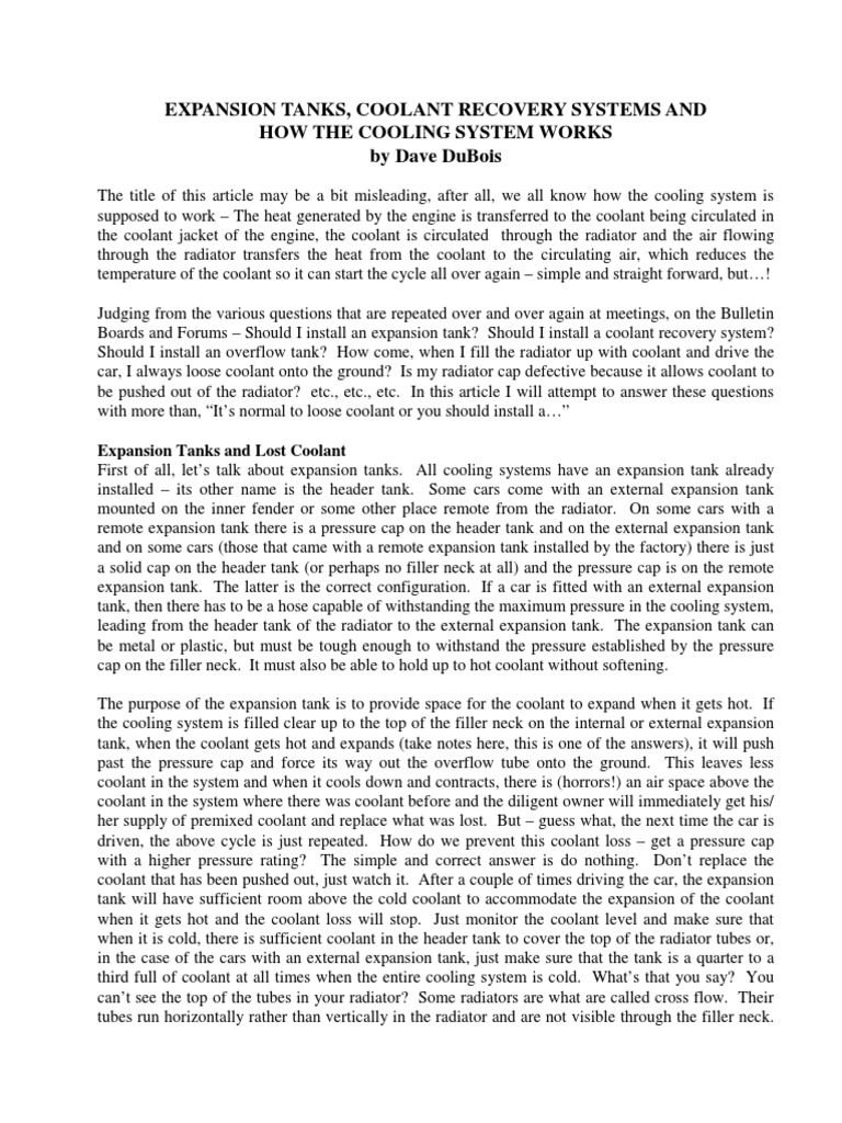 Engine Coolant Expansion Tanks Recovery Systems PDF Radiator Heat