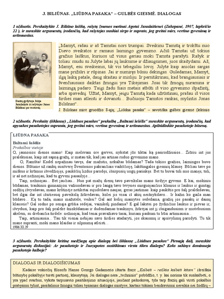 Biliunas. - Liudna Pasaka - Gulbes Giesme Uzduotys | PDF