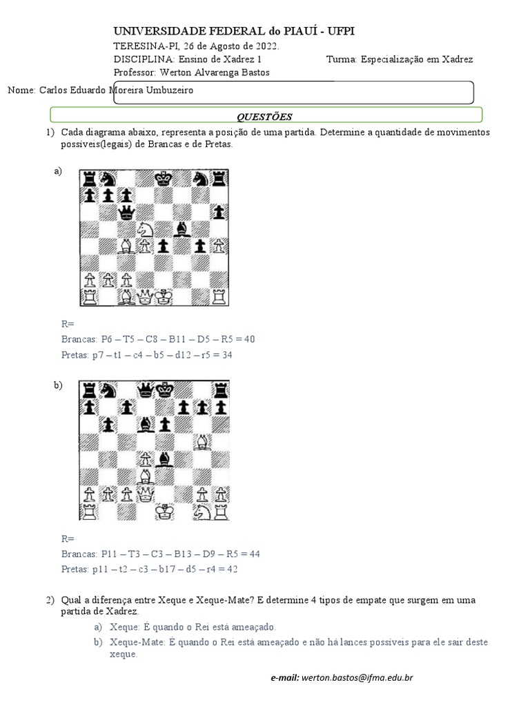 Portal do Professor - Xadrez os diferentes movimentos das peças no