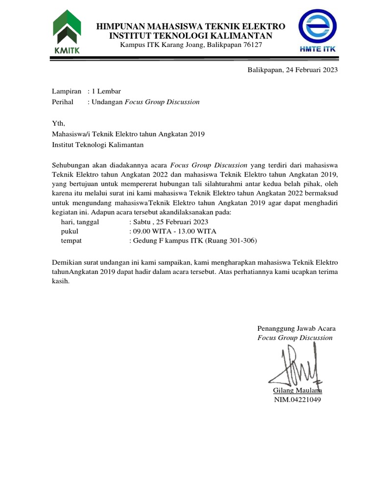 Surat Pengundangan Acara FGD Te 22 Terbaru | PDF