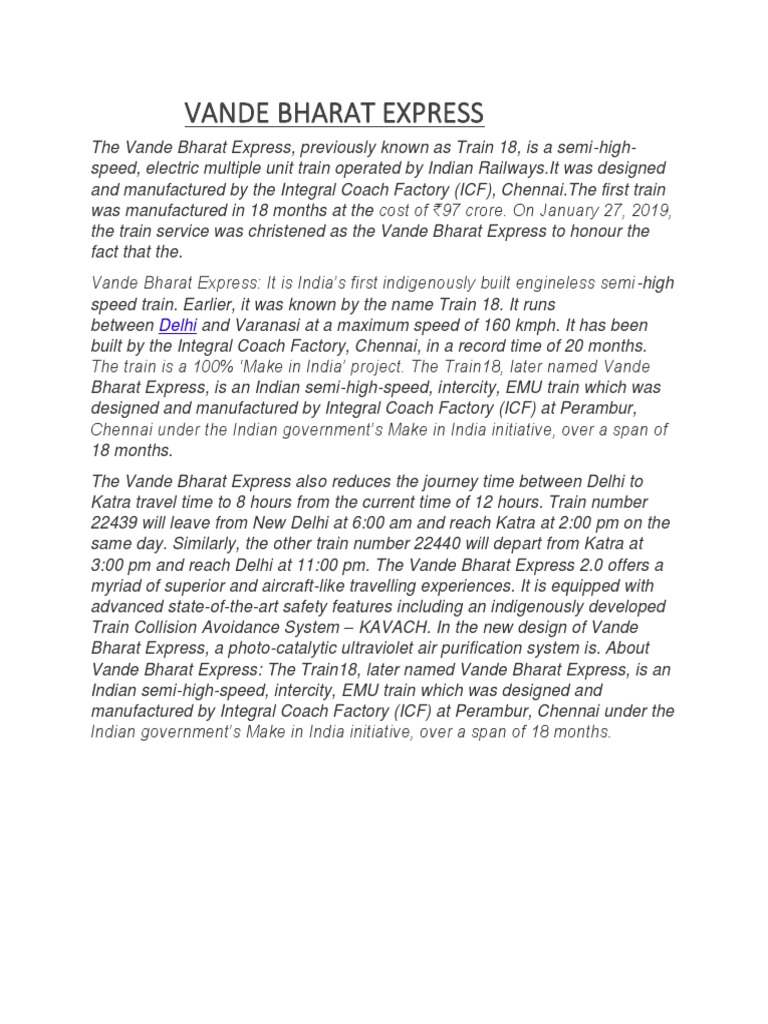 VANDE BHARAT EXPRESS MAINTENANCE MANUAL PDF IN HINDI intelligence overview