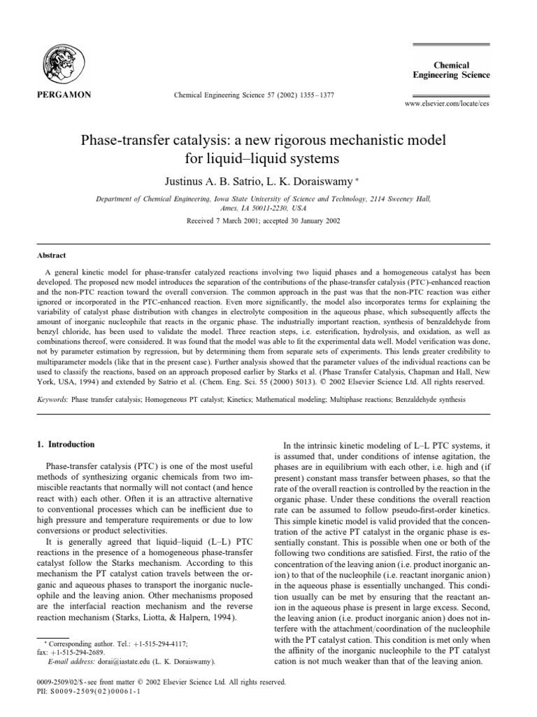 Phase-Transfer Catalysis A New Rigorous Mechanistic Model, Satrio y