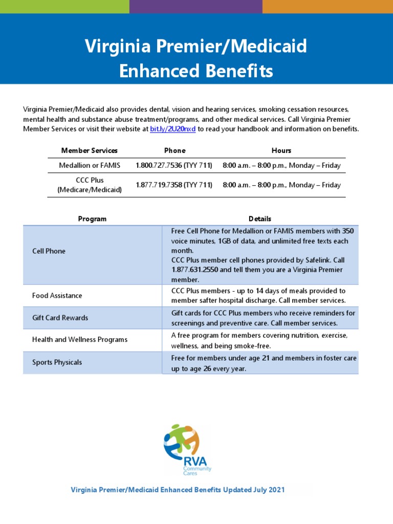 Virginia Premier Enhanced Benefits July 2021 PDF Medicaid Pregnancy