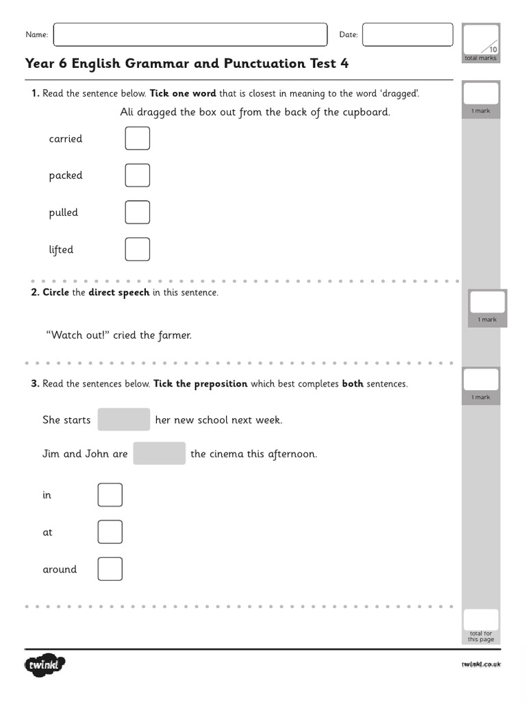 Year 6 English Grammar and Punctuation Test 4-Pages-1-3 PDF | PDF ...