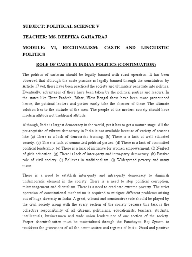 Role of Caste in Indian Politics Part 2 454869 - 1612790703 | PDF ...