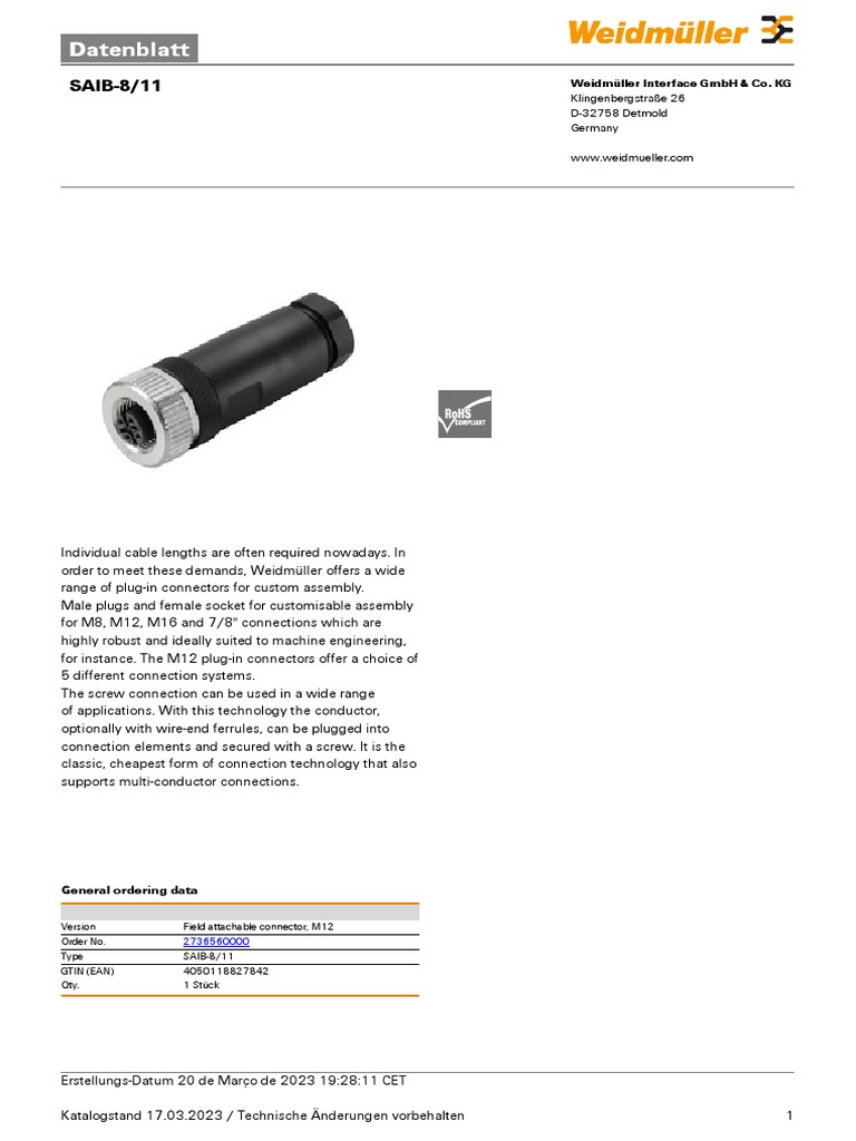Specifications and Technical Data Sheet for the SAIB8/11 Screw