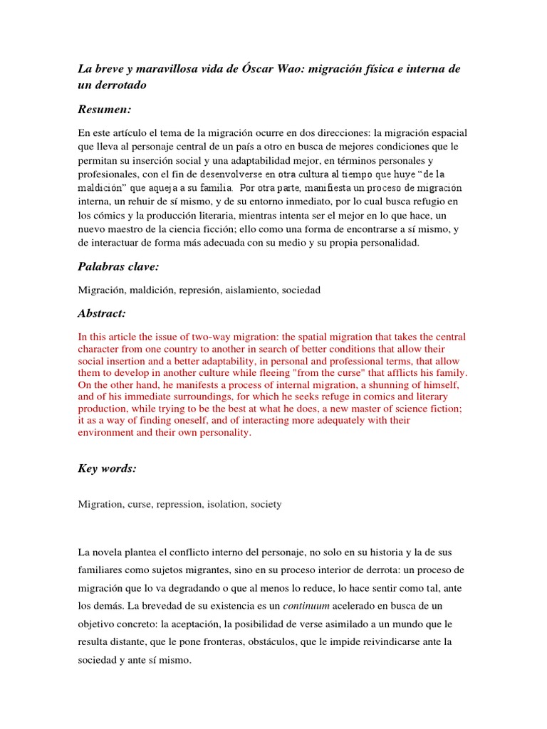 La Breve y Maravillosa Vida de Óscar Wao PDF PDF Amor República