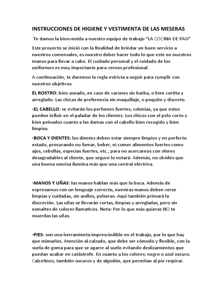 INSTRUCCION Para Mesara Descargar Gratis PDF Camareros