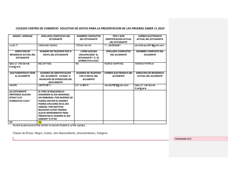 Solicitud Datos Pruebas Saber 11 2023 | PDF