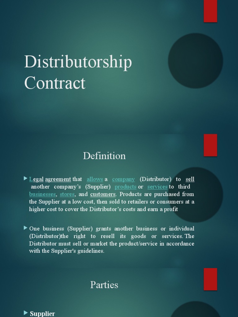 10. Distributorship Contract PDF Product (Business) Goods