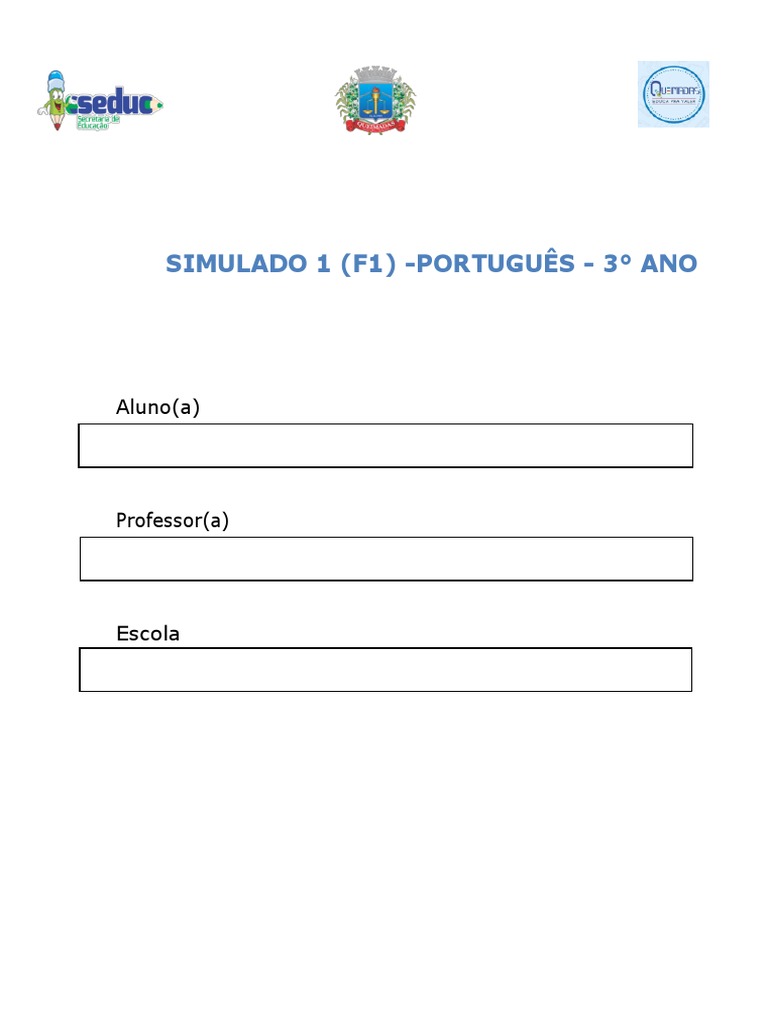 3º Ano Simulado 1 Português 230322 181549 Pdf Elefante