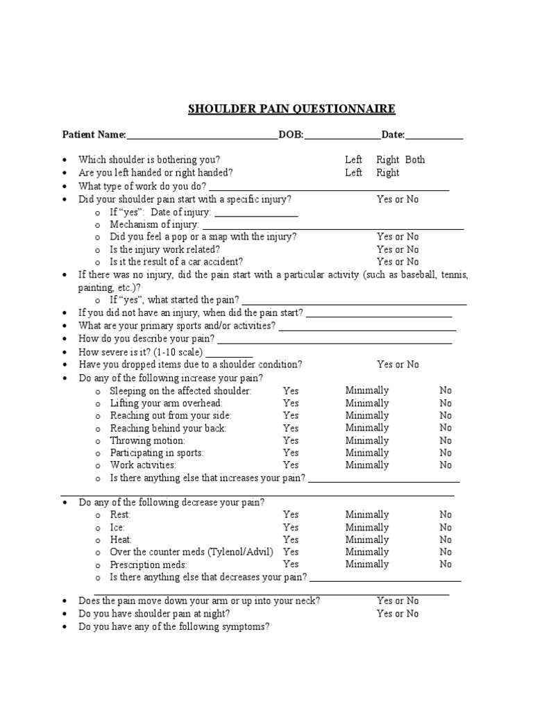 Orthopaedic Associates Zanesville Shoulder Pain Questionaire PDF