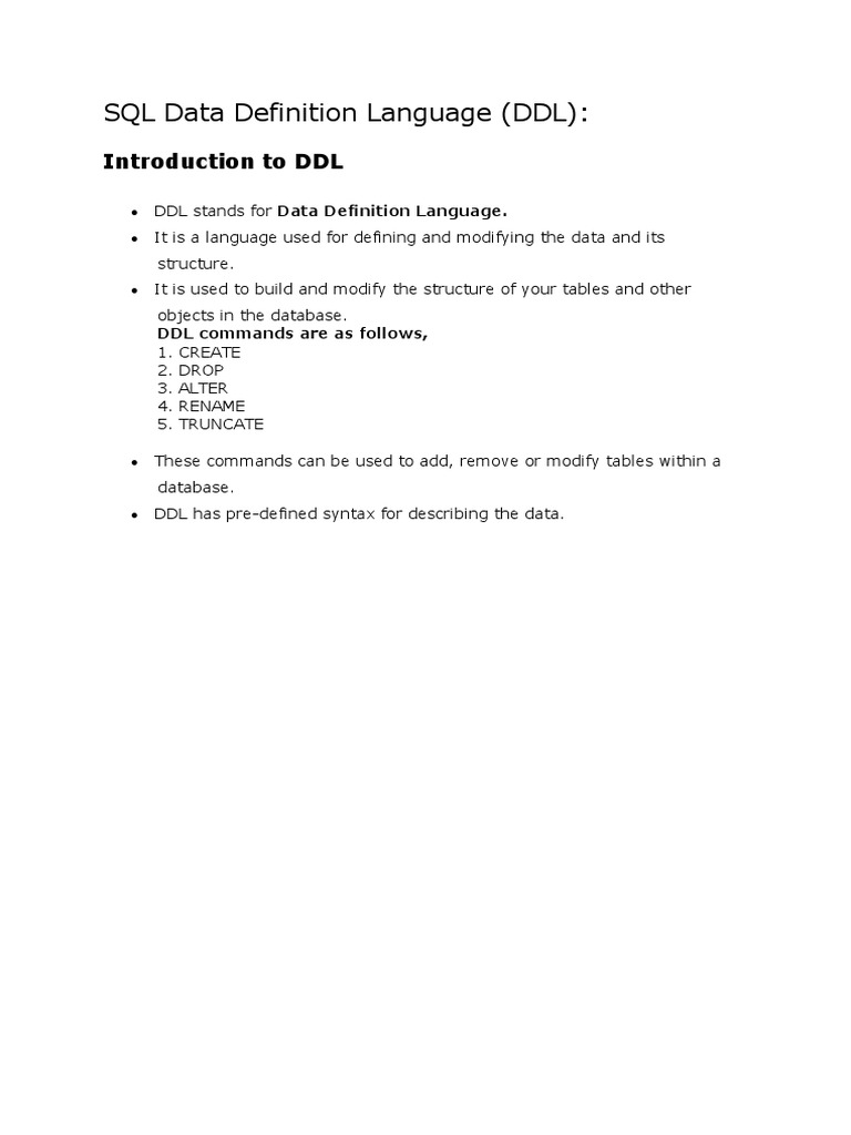 SQL Data Definition Language PDF | PDF | Computer Science | Data Model
