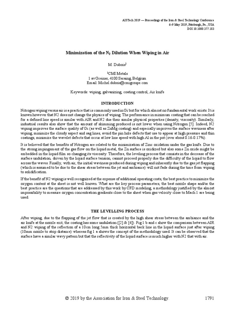 Minimization of The N2 Dilution When Wiping in Air PDF Viscosity