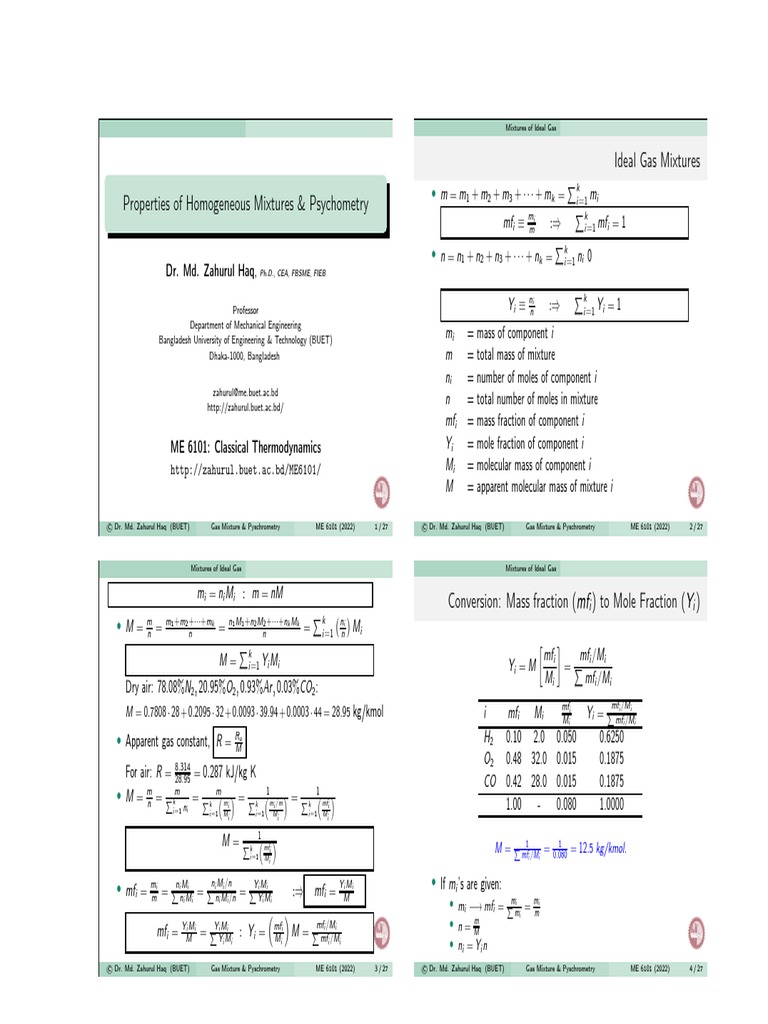 ME6101 Mixtures PDF Atmospheric Thermodynamics Earth Sciences