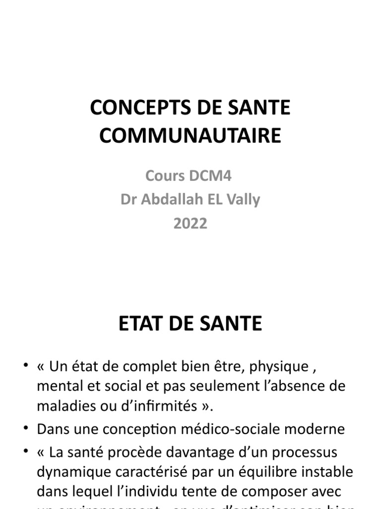 Cours DCM4 concepts santé communautaire.pptx | PDF