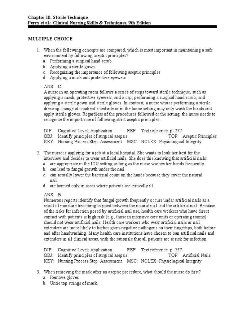 Chapter 10 Sterile Technique Perry Et Al. Clinical Nursing Skills