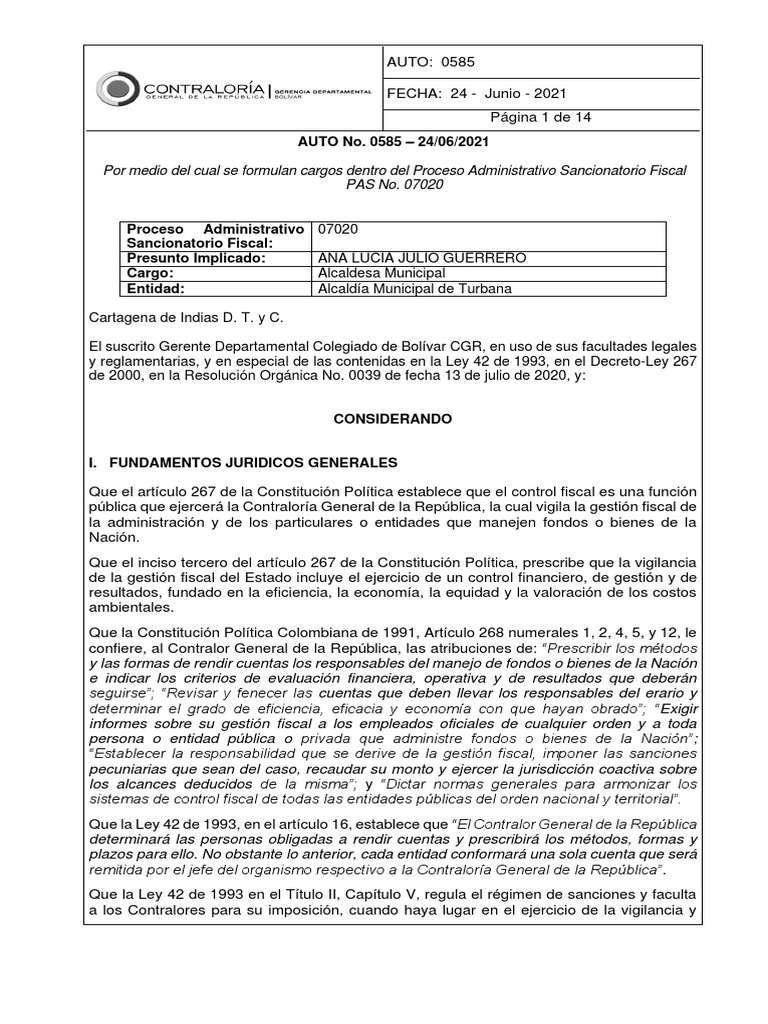 Formulacion de Cargos Pas 070-20 | PDF | Multa (pena) | Apelación