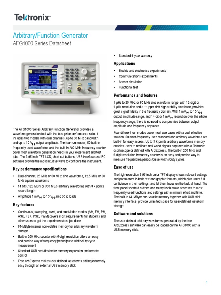 AFG 1062 Function Generator PDF Modulation Alternating Current