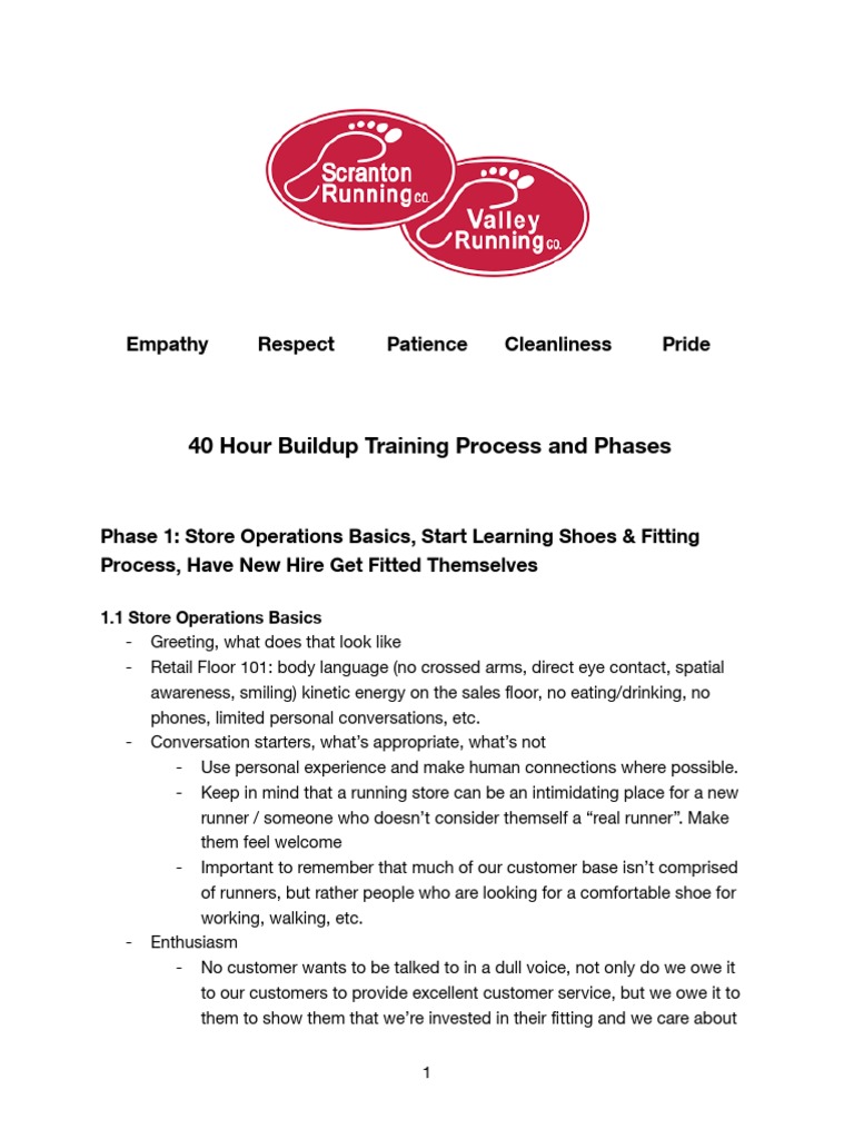 SRC Training Phases For New Employees Updated May 2023 | PDF | Shoe | Foot