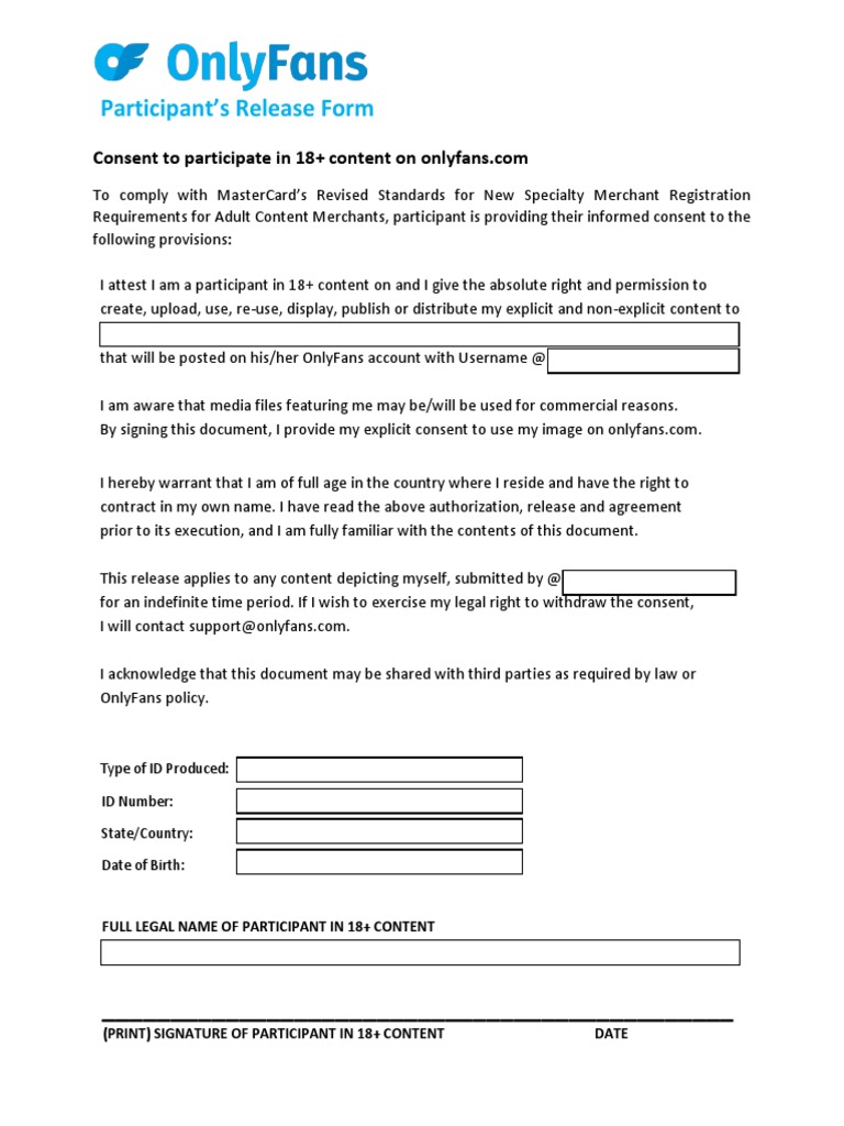 OnlyFans Participant Release Form | PDF | Business | Finance & Money ...