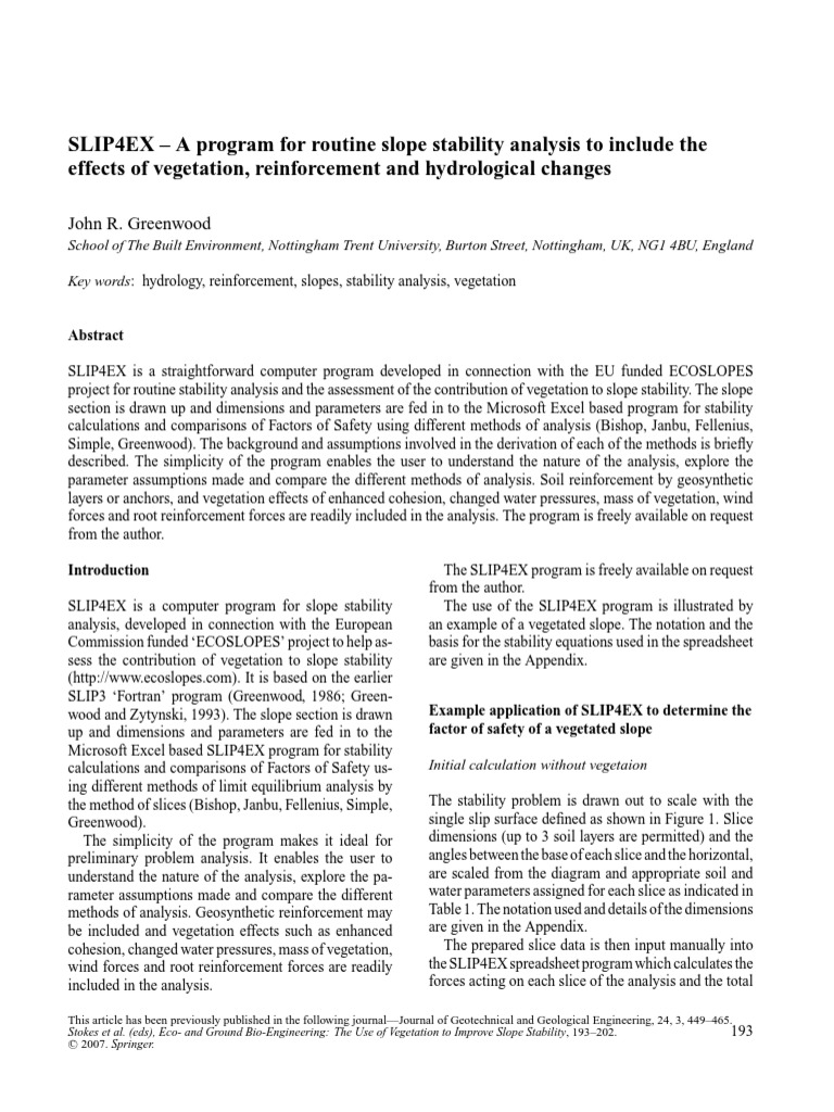 SLIP4EX: Slope Stability Analysis Tool | PDF | Applied And ...
