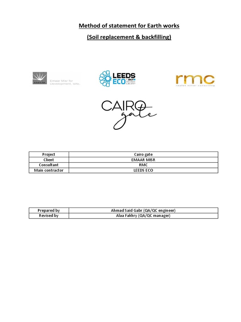 Earthworks Method Statement for Cairo Gate | PDF | Quality Assurance