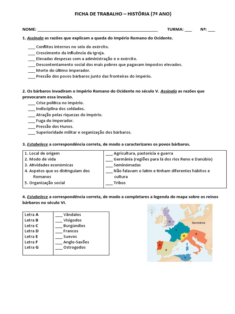 453719308-Ficha-de-Questoes-docx | PDF | Idade Média | Feudalismo