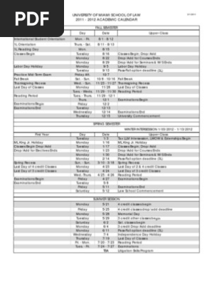 University of Miami Law Academic Calendar | PDF | Wellness