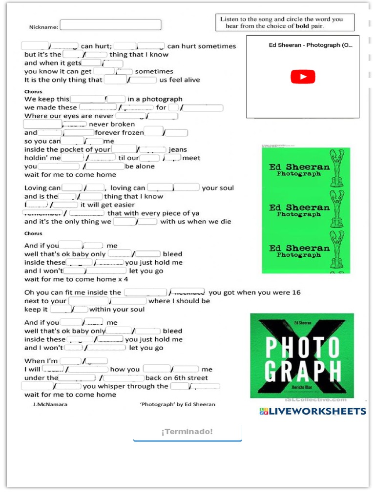 Actividad de Photograph Ed Sheeran PDF