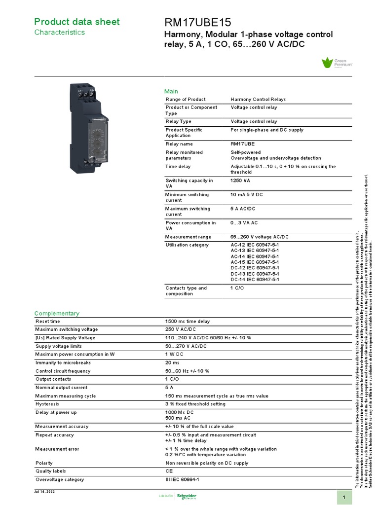 RM17UBE15 Voltage Control Relay Data | PDF | Relay | Alternating Current