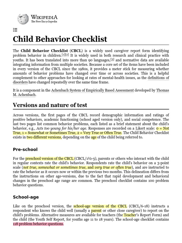 Child behavior checklist pdf