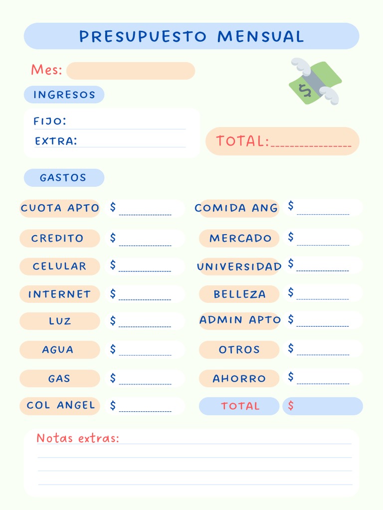 Presupuesto Mensual y Hoja de Gastos Mensuales Colorida y Moderna PDF | PDF