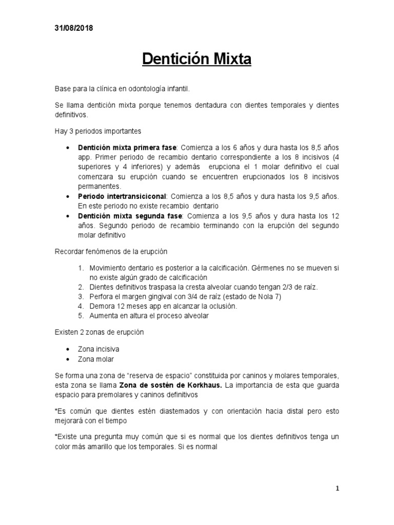 Dentición Mixta | PDF | Diente | Odontología