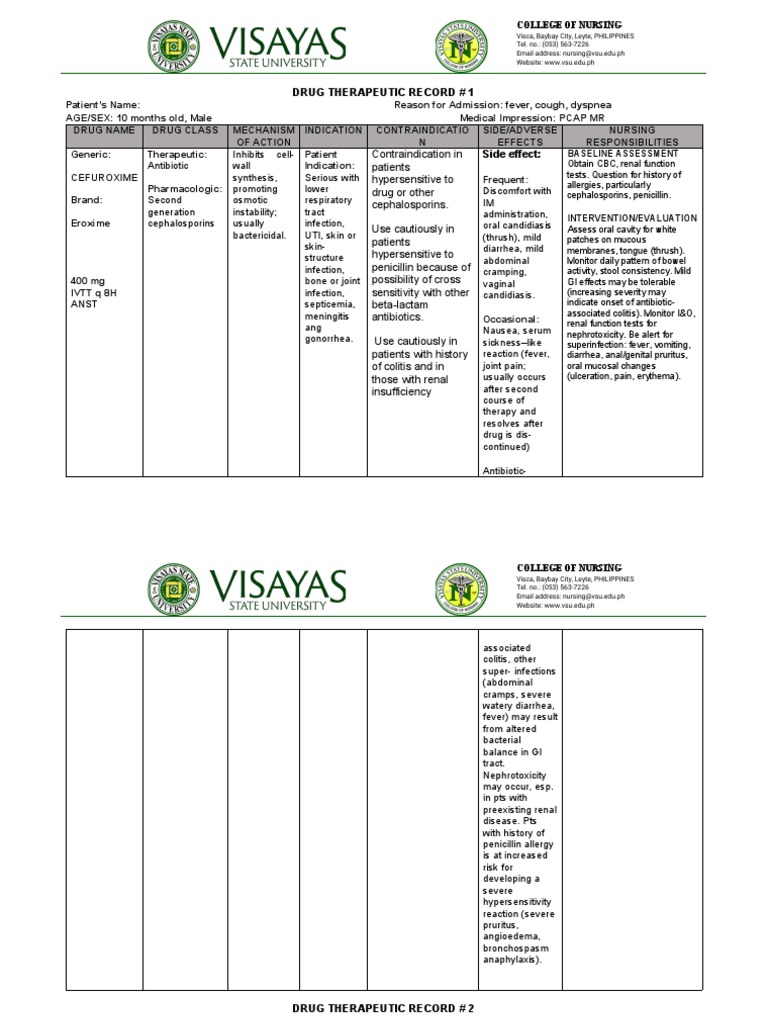 Drug Therapeutic Record for a Pediatric Patient with Pneumonia