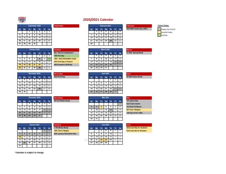 RBS 20202021 Calendar PDF Holidays Observances