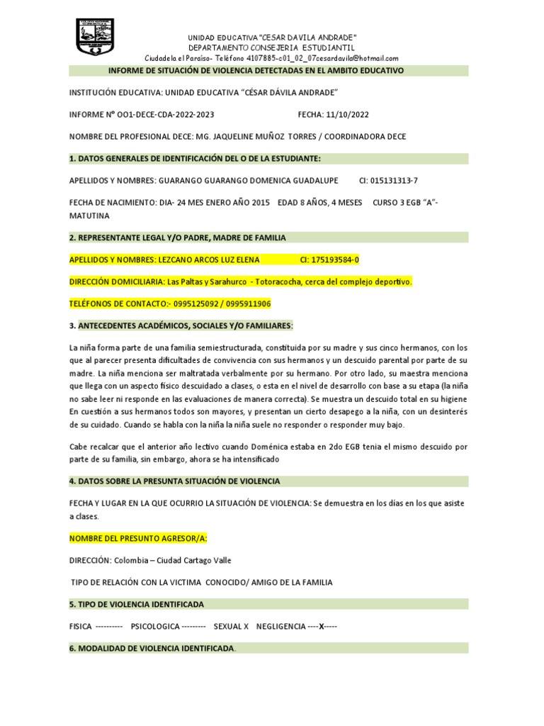 Informe de Hecho de Violencia 001 | PDF | Violencia | Instituciones ...