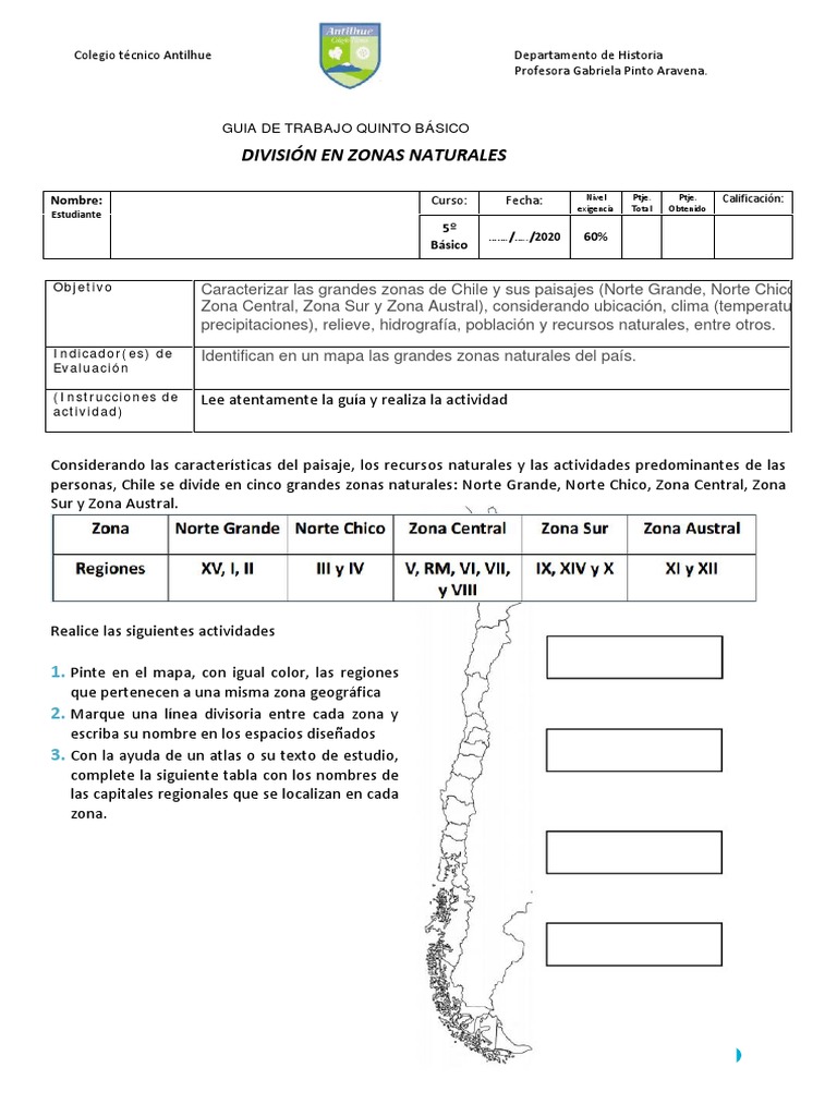 Guia Quinto Básico Zonas Naturales de Chile 2 | PDF