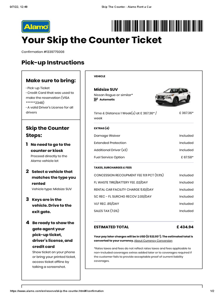Skip The Counter Alamo Rent A Car PDF Car Rental Renting