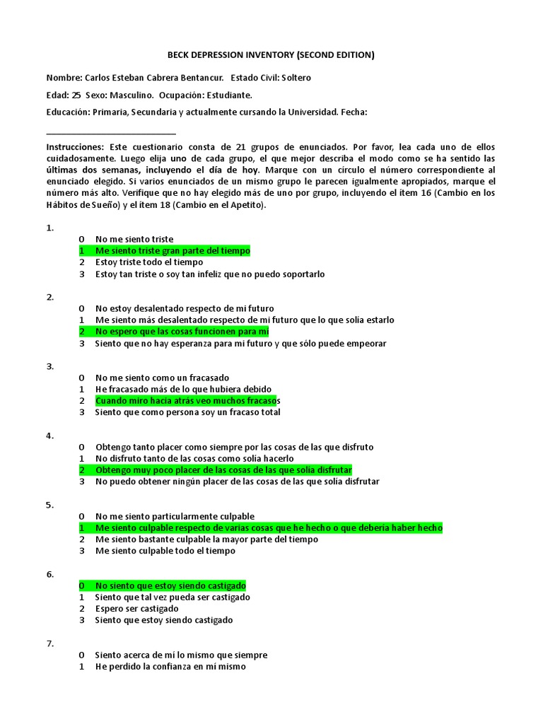 Beck Depression Inventory Ii PDF | PDF
