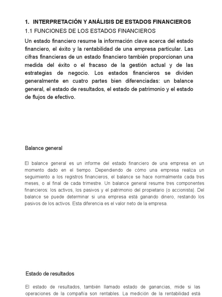 Interpretacion y Analisis de Estados Financieros | PDF | Estado de ...