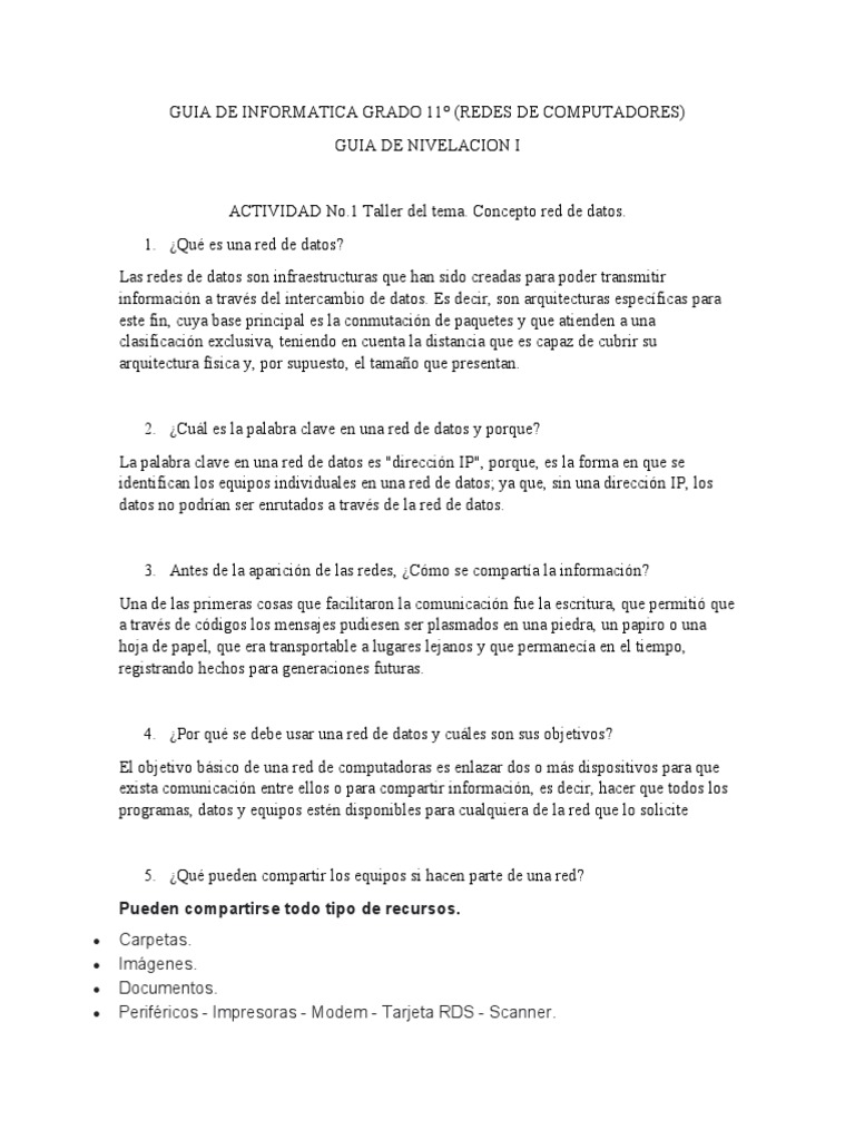 Guía de Redes para Grado 11 | PDF | Red de computadoras | Controlador ...