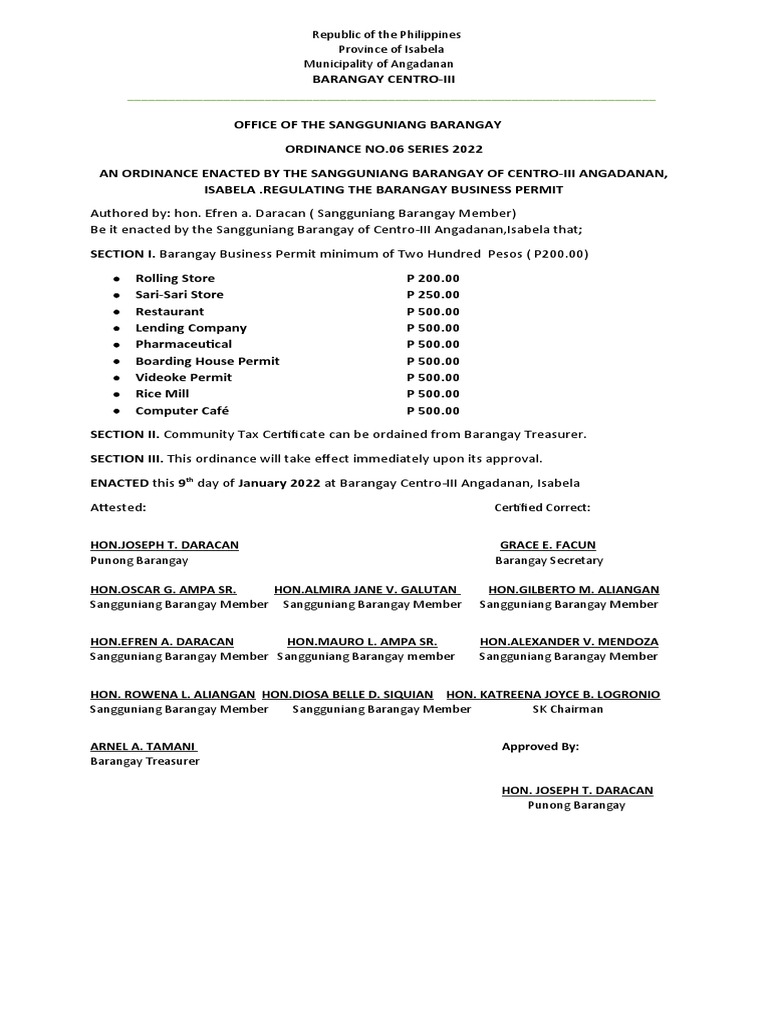 Ordinance Business-Clearance | PDF | Philippines