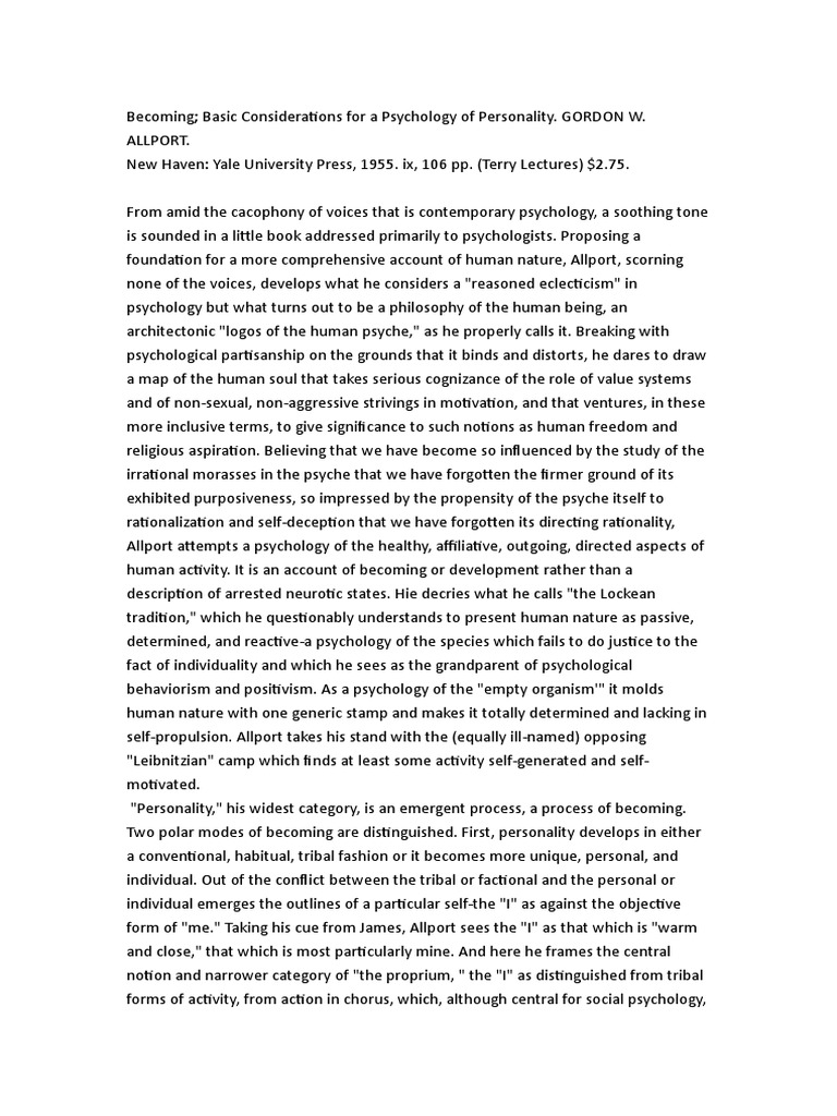 Allport's Proprium and Personality Development | PDF | Soul | Conscience