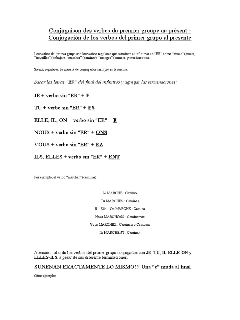 Conjugaison Des Verbes Du Premier Groupe Au Présent | PDF | Arts du ...