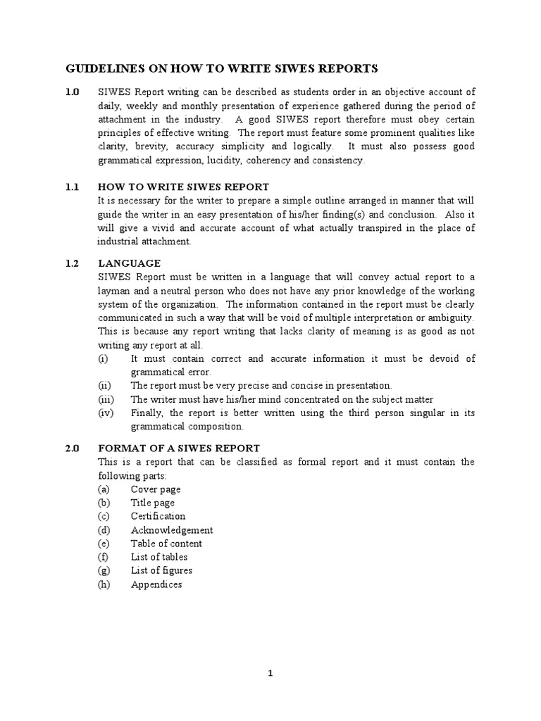 SIWES Report Writing Guidelines | PDF | Information | Experience