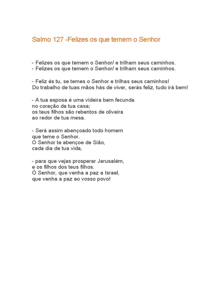 Felizes Os Que Temem o Senhor Salmo Letra PDF | PDF
