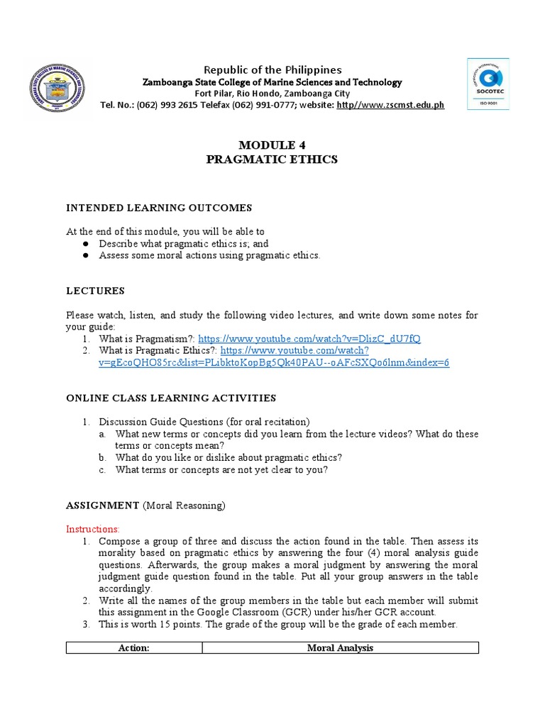 Module 4 Pragmatic Ethics Pdf